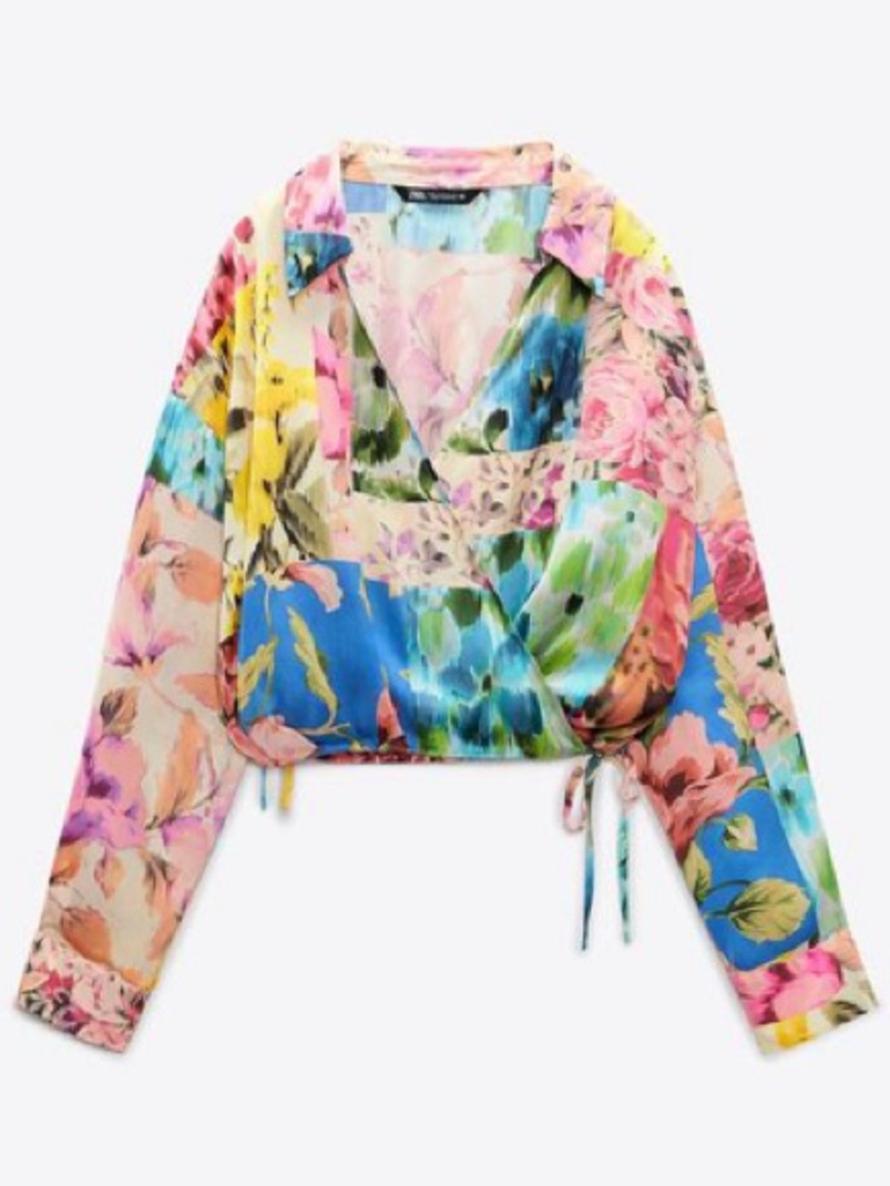 ZARA PATCHWORK PRINTED WRAP SHIRT MULTICOLORED